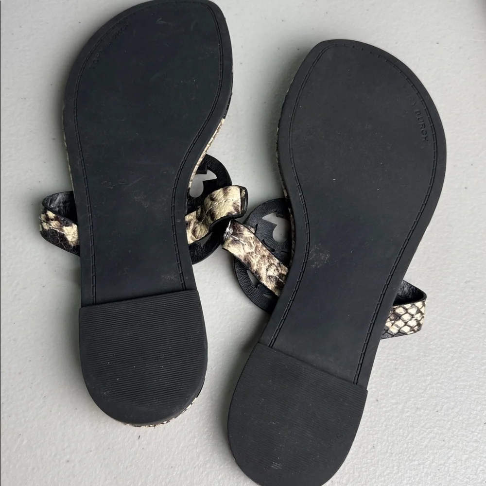 TORY BURCH Miller Snake Printed Leather Warm Roccia Thong Sandals Flats 6 1/2